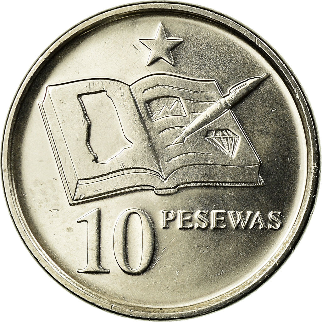 Coin, Ghana, 10 Pesewas, 2007, AU(55-58), Nickel Clad Steel, KM:39