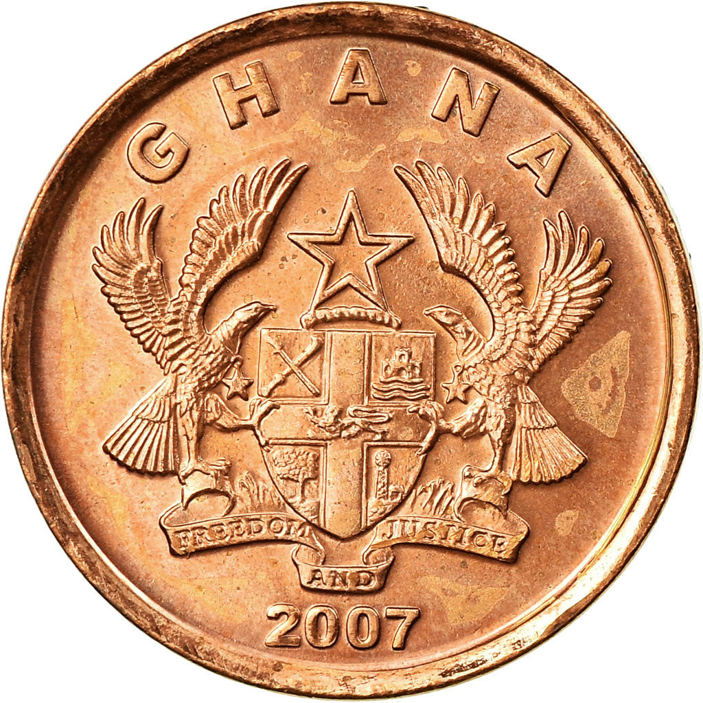 Coin, Ghana, Pesewa, 2007, AU(55-58), Copper Plated Steel, KM:37
