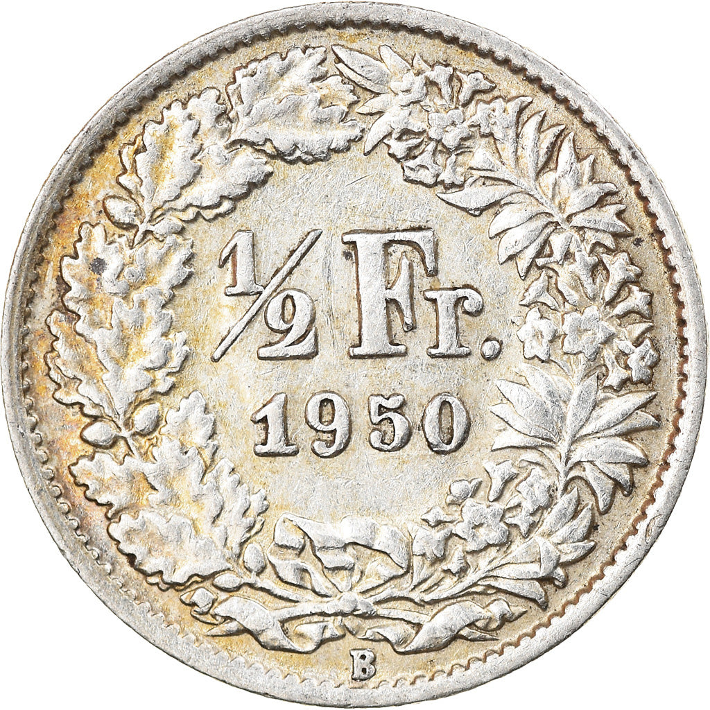 Coin, Switzerland, 1/2 Franc, 1950, Bern, MS(60-62), Silver, KM:23