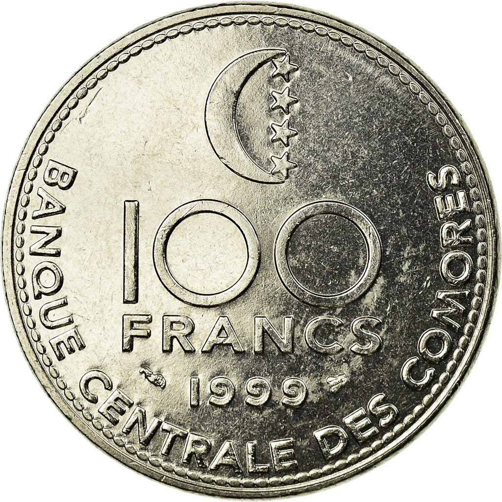 Coin, Comoros, 100 Francs, 1999, Paris, EF(40-45), Nickel, KM:18