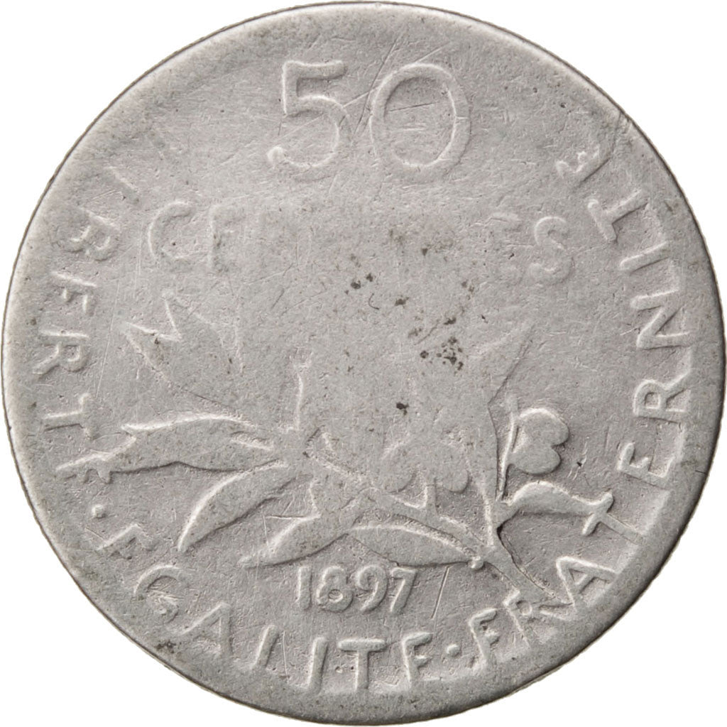 FRANCE, Semeuse, 50 Centimes, 1897, Paris, KM #854, F(12-15), Silver, 18.1,...