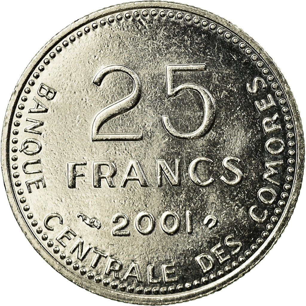 Coin, Comoros, 25 Francs, 2001, Paris, EF(40-45), Steel, KM:14A
