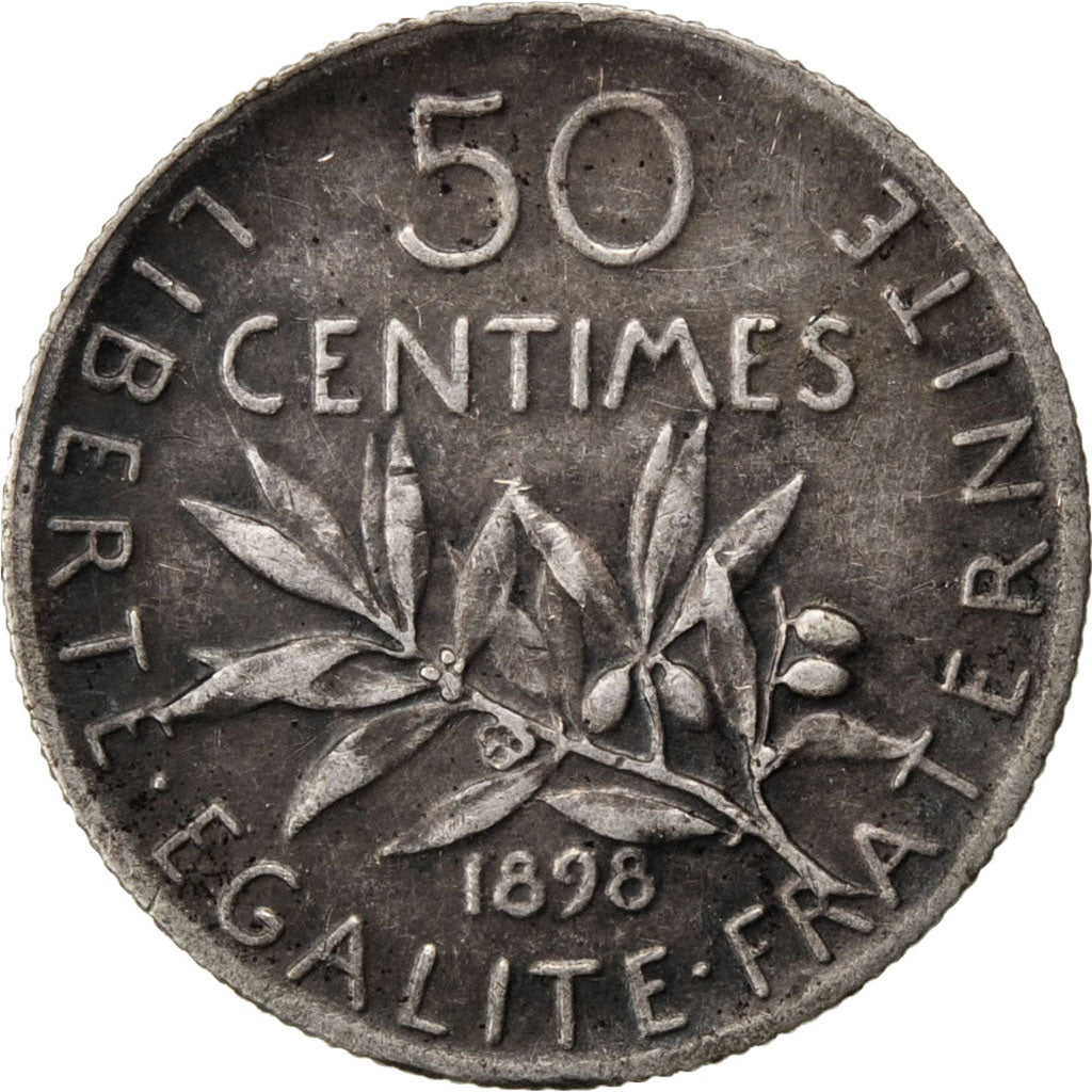 FRANCE, Semeuse, 50 Centimes, 1898, Paris, KM #854, MS(60-62), Silver, 18.1,...