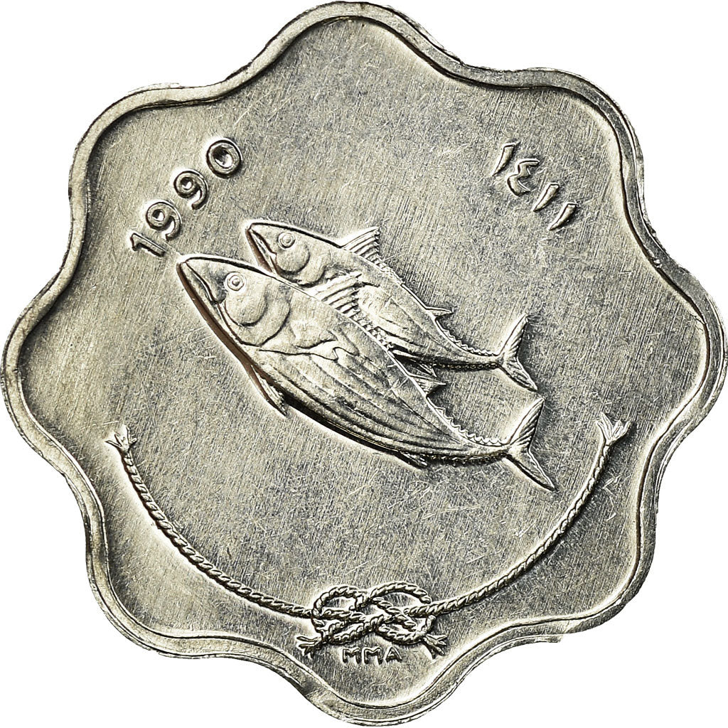 Coin, MALDIVE ISLANDS, 5 Laari, 1990, EF(40-45), Aluminum, KM:69
