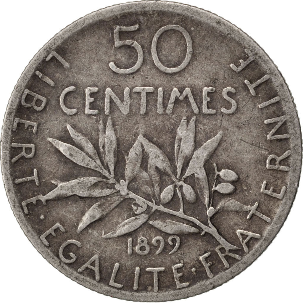 FRANCE, Semeuse, 50 Centimes, 1899, Paris, KM #854, VF(20-25), Silver, 18.1,...
