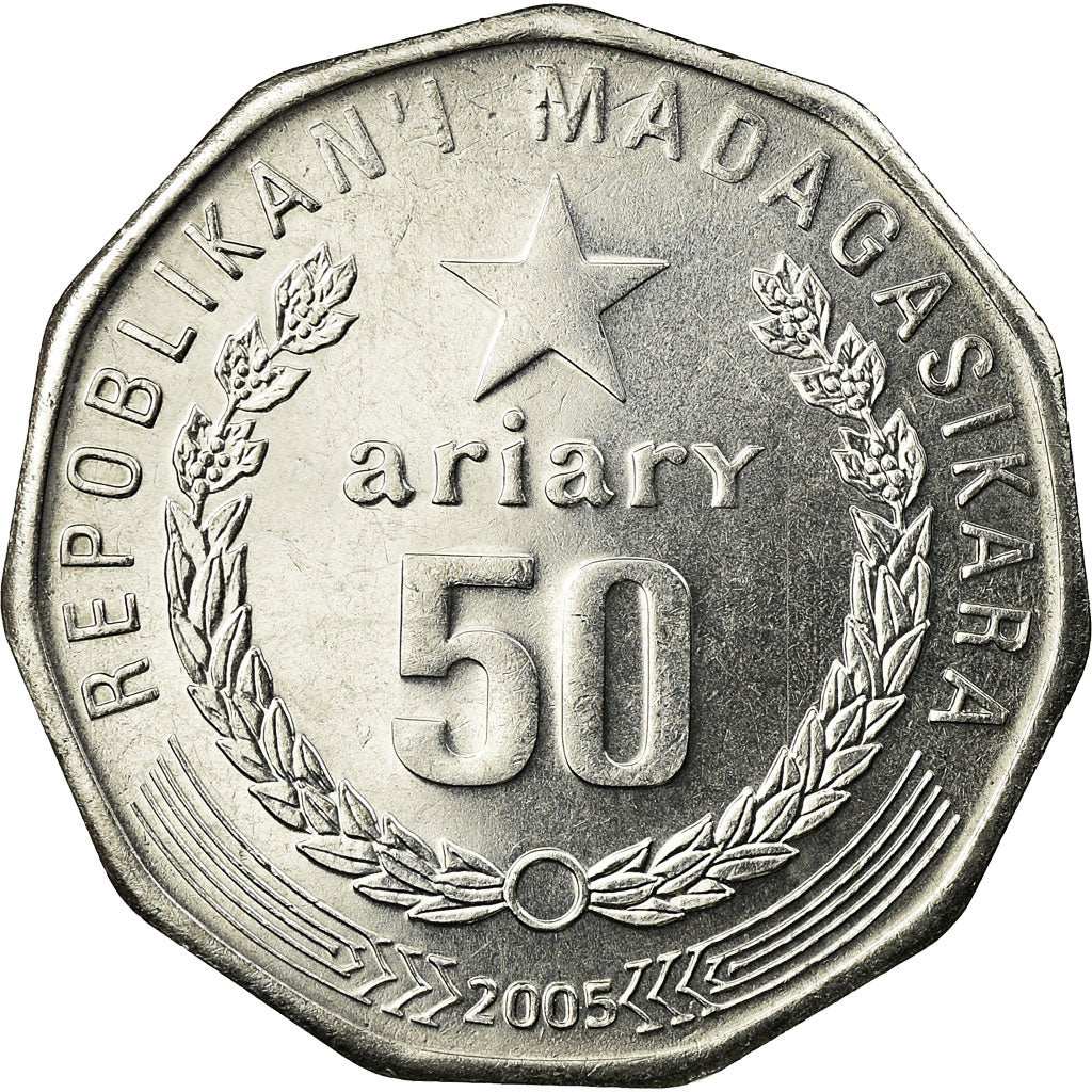 Coin, Madagascar, 50 Ariary, 2005, Royal Canadian Mint, EF(40-45), Stainless