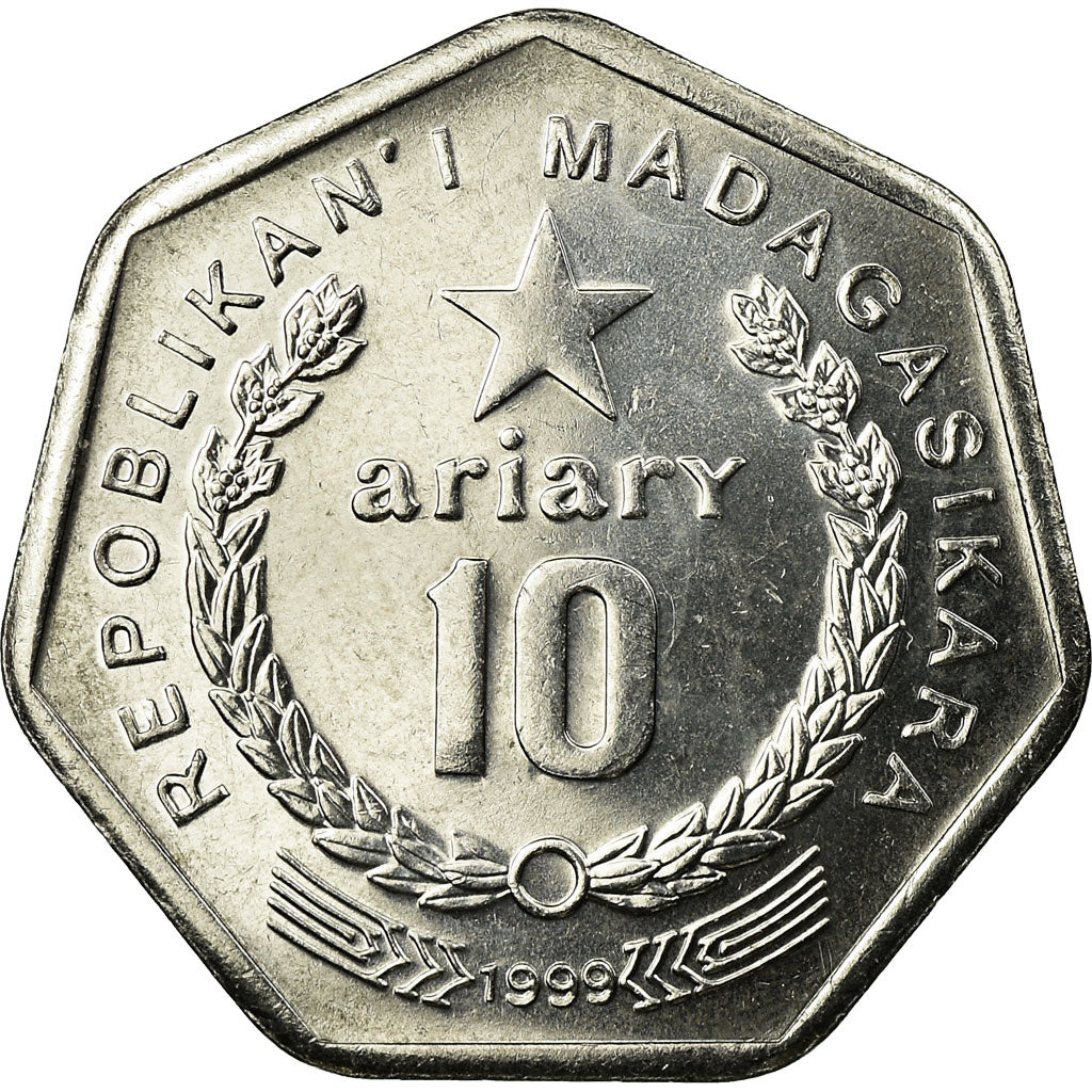 Coin, Madagascar, 10 Ariary, 1999, Royal Canadian Mint, AU(50-53), Stainless