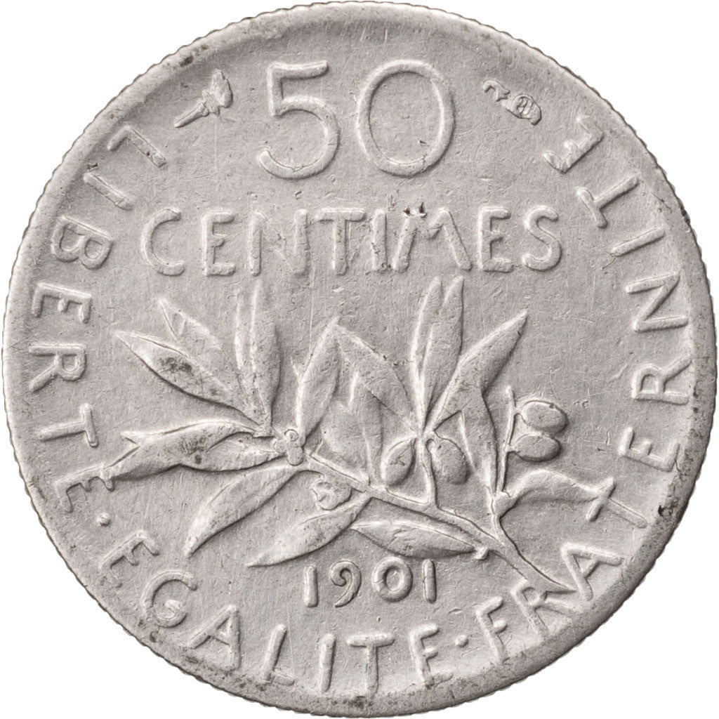 FRANCE, Semeuse, 50 Centimes, 1901, Paris, KM #854, EF(40-45), Silver, 18.1,...