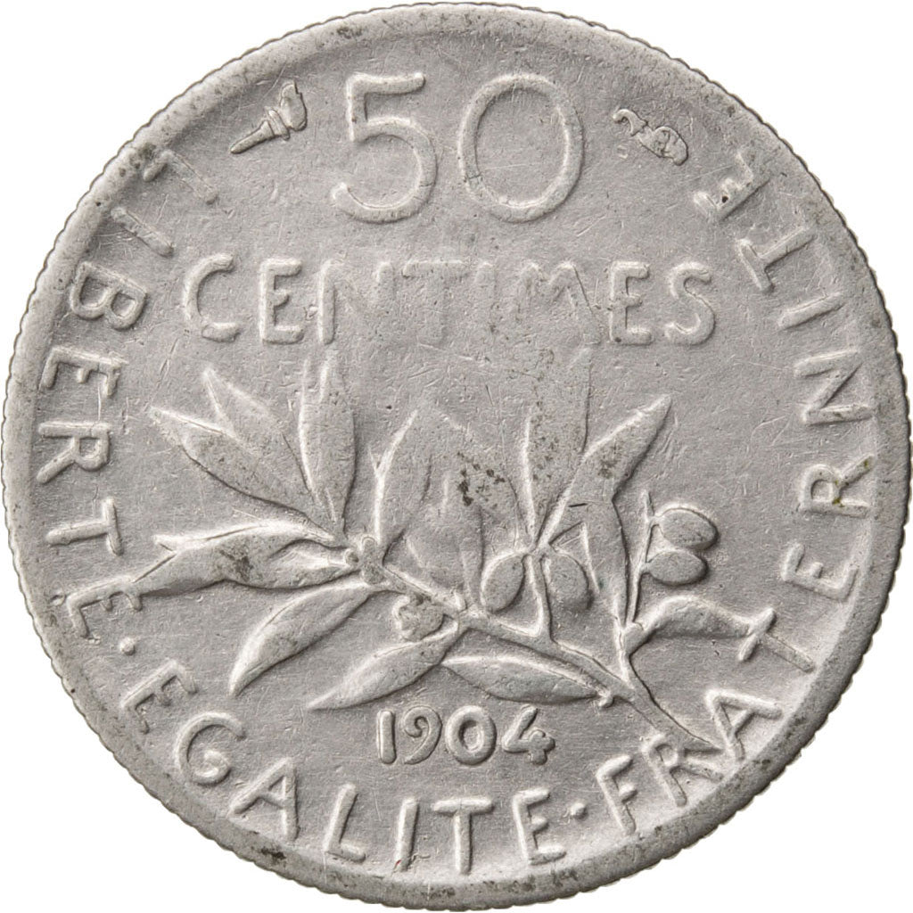 FRANCE, Semeuse, 50 Centimes, 1904, Paris, KM #854, VF(30-35), Silver, 18.1,...