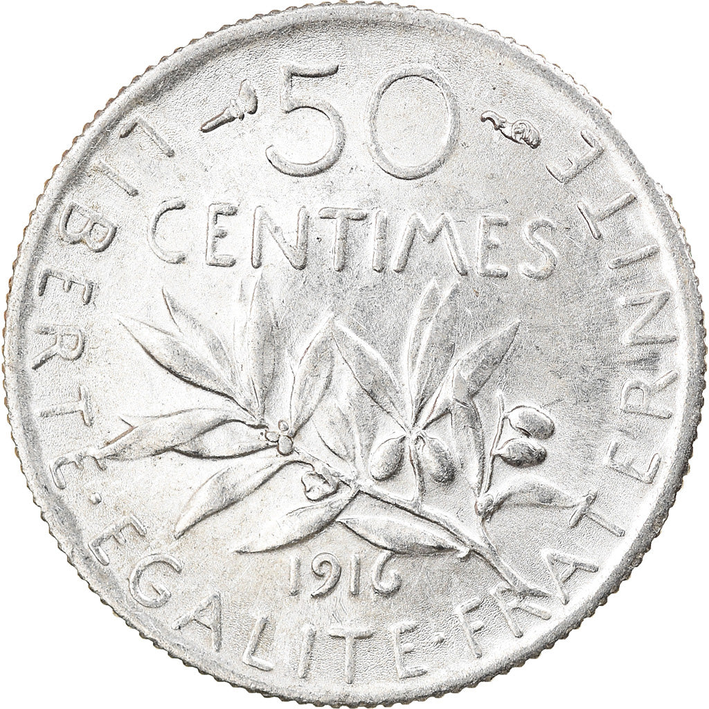 Coin, France, Semeuse, 50 Centimes, 1916, Paris, AU(55-58), Silver, KM:854
