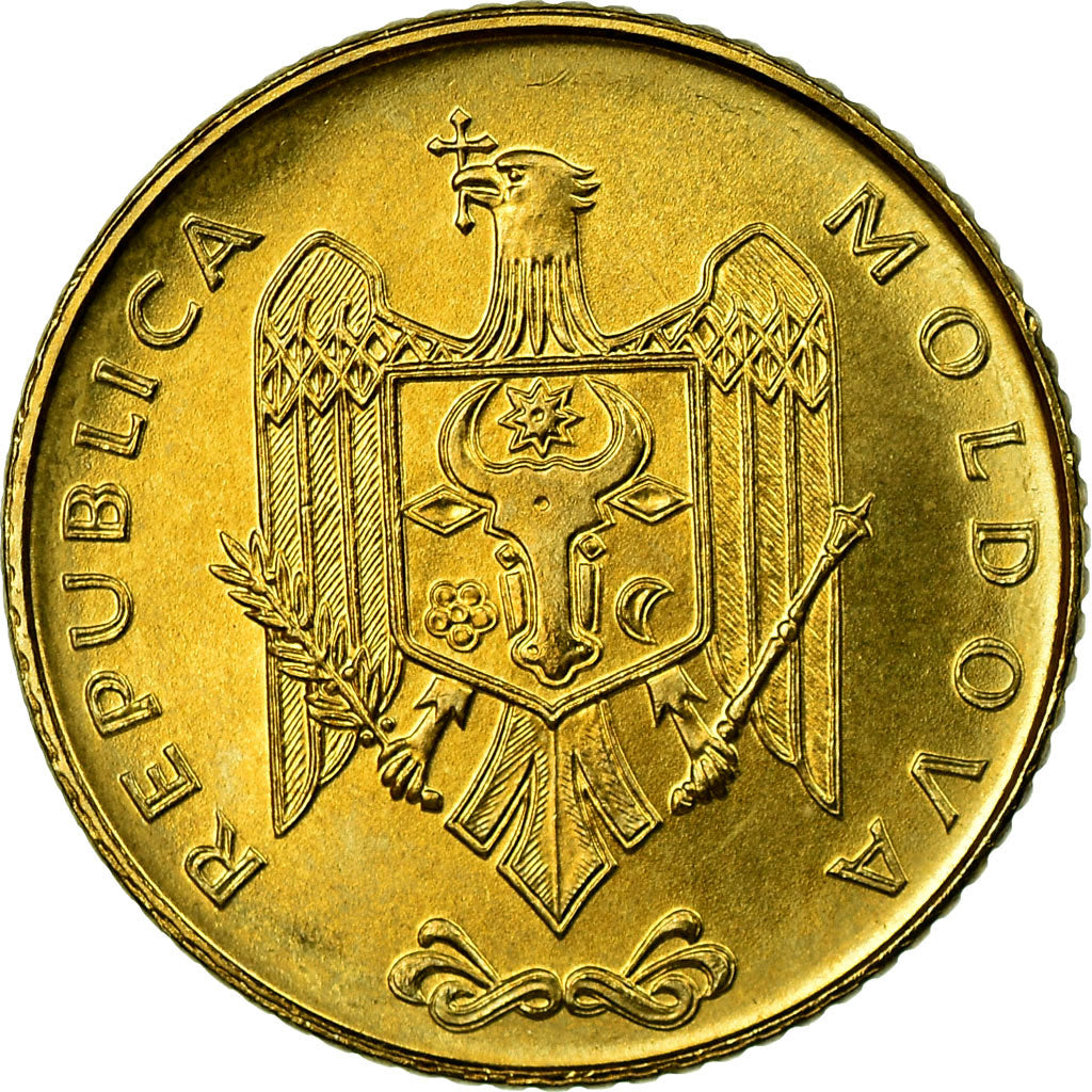 Coin, Moldova, 50 Bani, 2005, AU(55-58), Brass Clad Steel, KM:10
