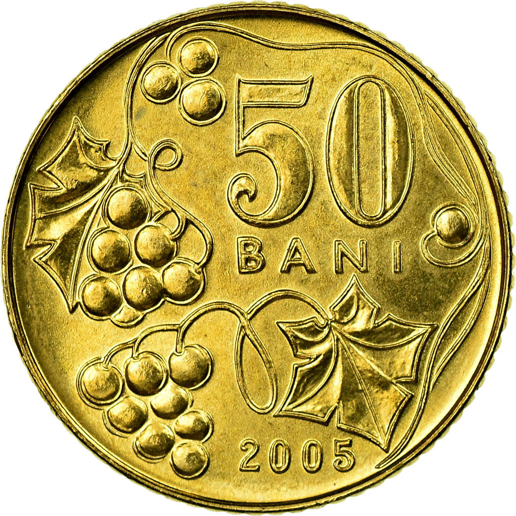 Coin, Moldova, 50 Bani, 2005, AU(55-58), Brass Clad Steel, KM:10