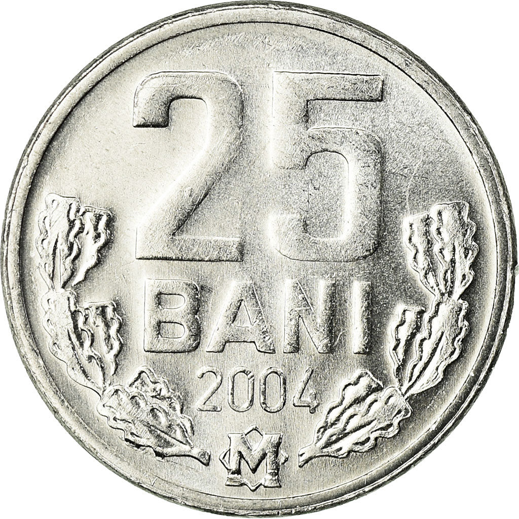 Coin, Moldova, 25 Bani, 2004, AU(55-58), Aluminum, KM:3