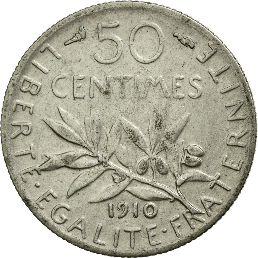 Coin, France, Semeuse, 50 Centimes, 1910, EF(40-45), Silver, Gadoury:420