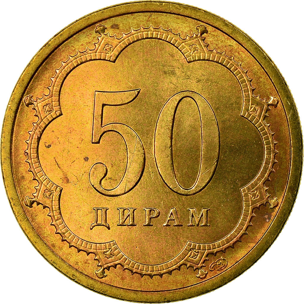 Coin, Tajikistan, 50 Drams, 2001, St. Petersburg, EF(40-45), Brass, KM:6.1