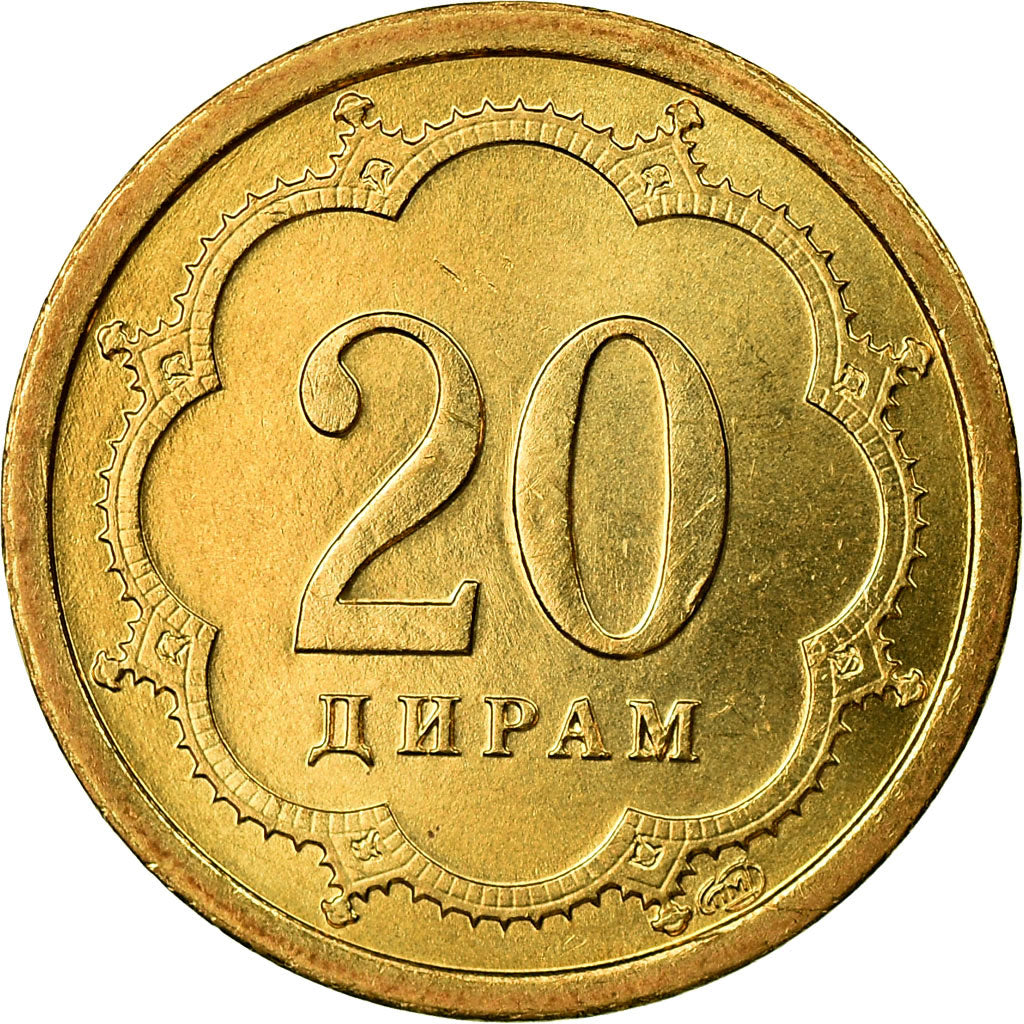 Coin, Tajikistan, 20 Drams, 2001, St. Petersburg, EF(40-45), Brass Clad Steel