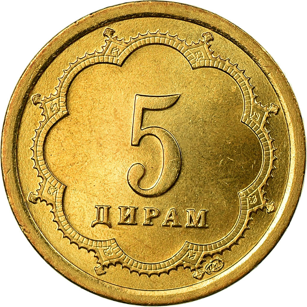 Coin, Tajikistan, 5 Drams, 2001, St. Petersburg, EF(40-45), Brass Clad Steel