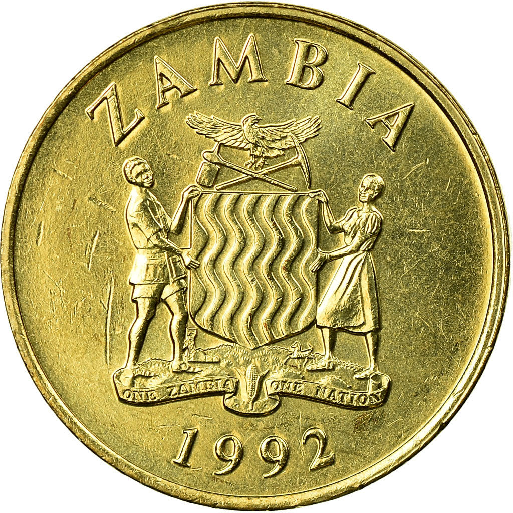 Coin, Zambia, Kwacha, 1992, British Royal Mint, EF(40-45), Brass, KM:38