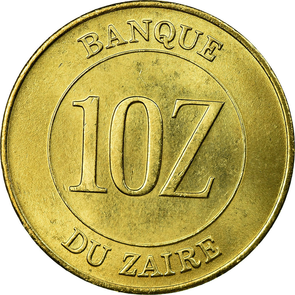 Coin, Zaire, 10 Zaïres, 1988, EF(40-45), Brass, KM:19