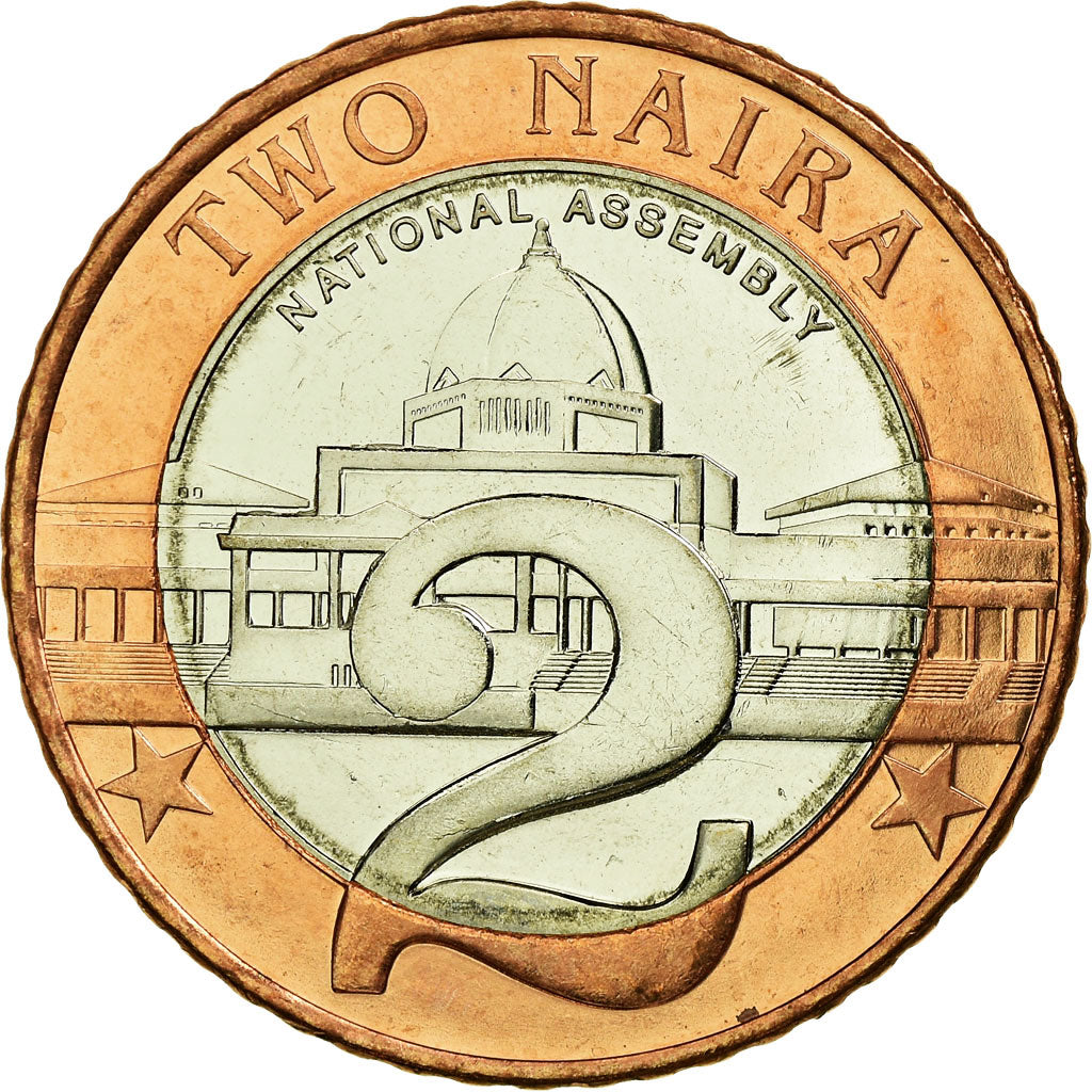 Coin, Nigeria, 2 Naira, 2006, AU(55-58), Bi-Metallic, KM:19