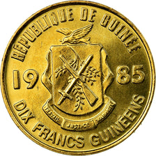 Moneda, Guinea, 10 Francs, 1985, EBC, Latón recubierto de acero, KM:52