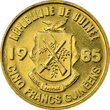 Coin, Guinea, 5 Francs, 1985, EF(40-45), Brass Clad Steel, KM:53