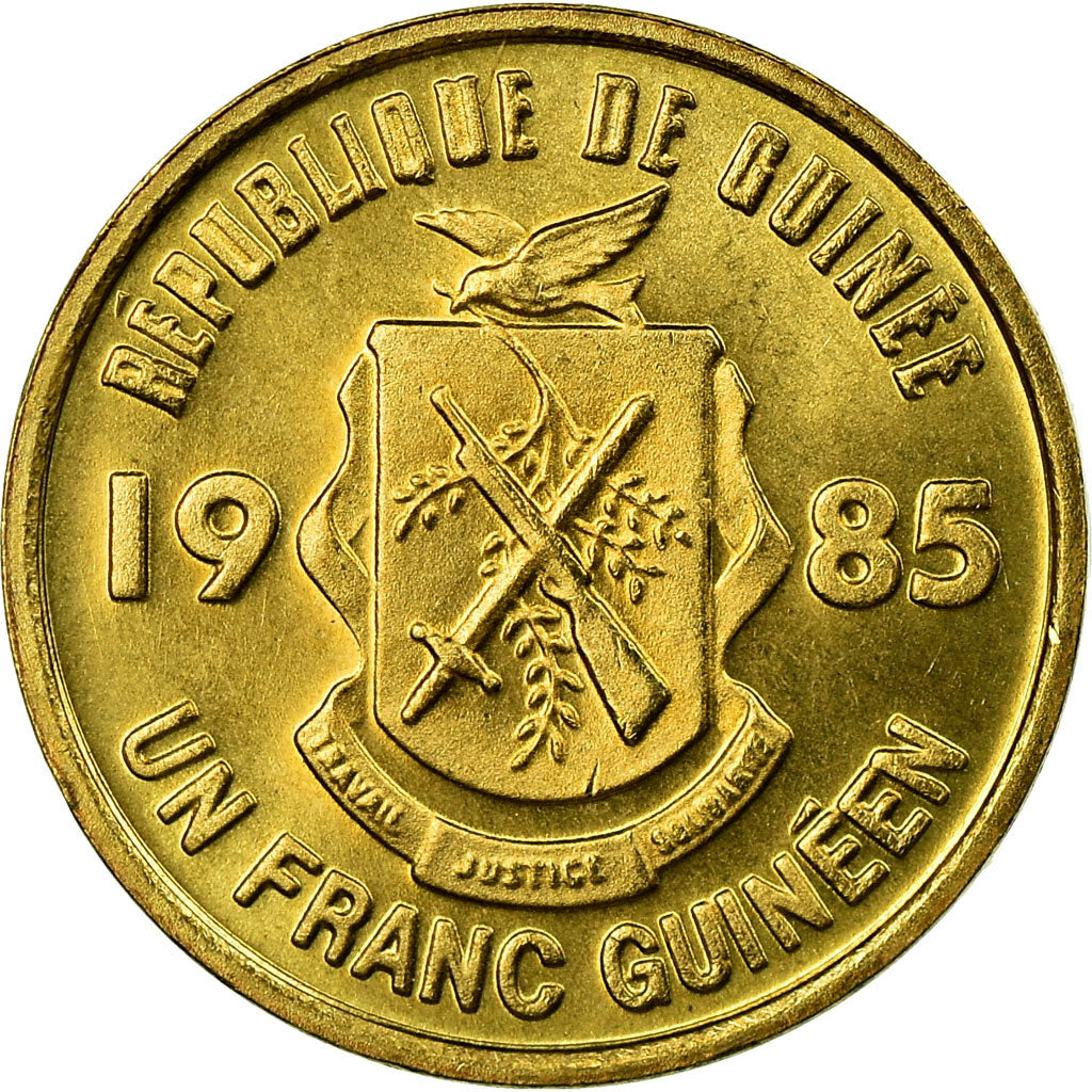 Coin, Guinea, Franc, 1985, AU(55-58), Brass Clad Steel, KM:56