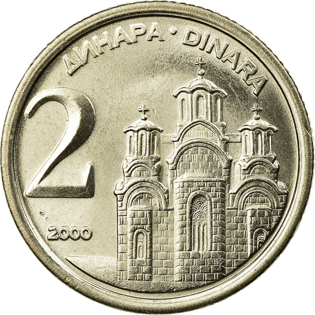 Munten, Joegoslaviëe, 2 Dinara, 2000, Belgrade, PR, Copper-Nickel-Zinc, KM:181