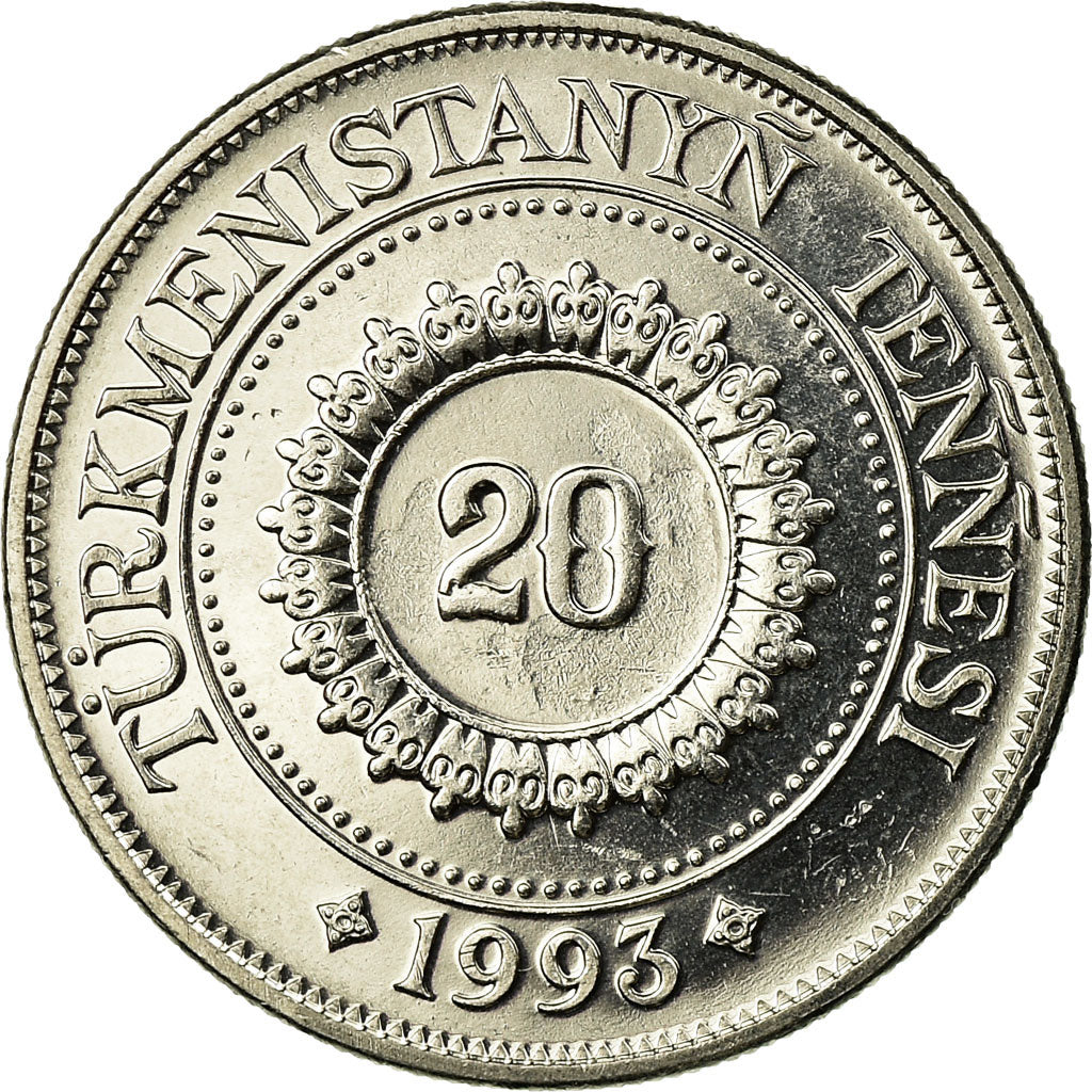 Münze, Turkmanistan, 20 Tenge, 1993, SS+, Nickel plated steel, KM:4