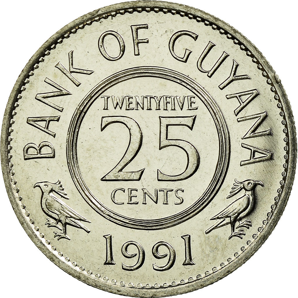 Coin, Guyana, 25 Cents, 1991, MS(63), Copper-nickel, KM:34