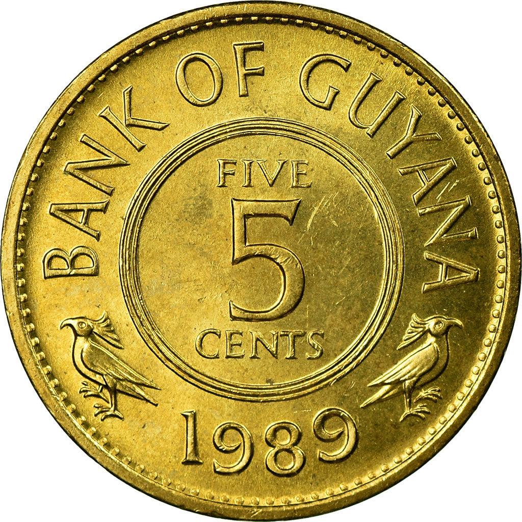 Coin, Guyana, 5 Cents, 1989, AU(55-58), Nickel-brass, KM:32
