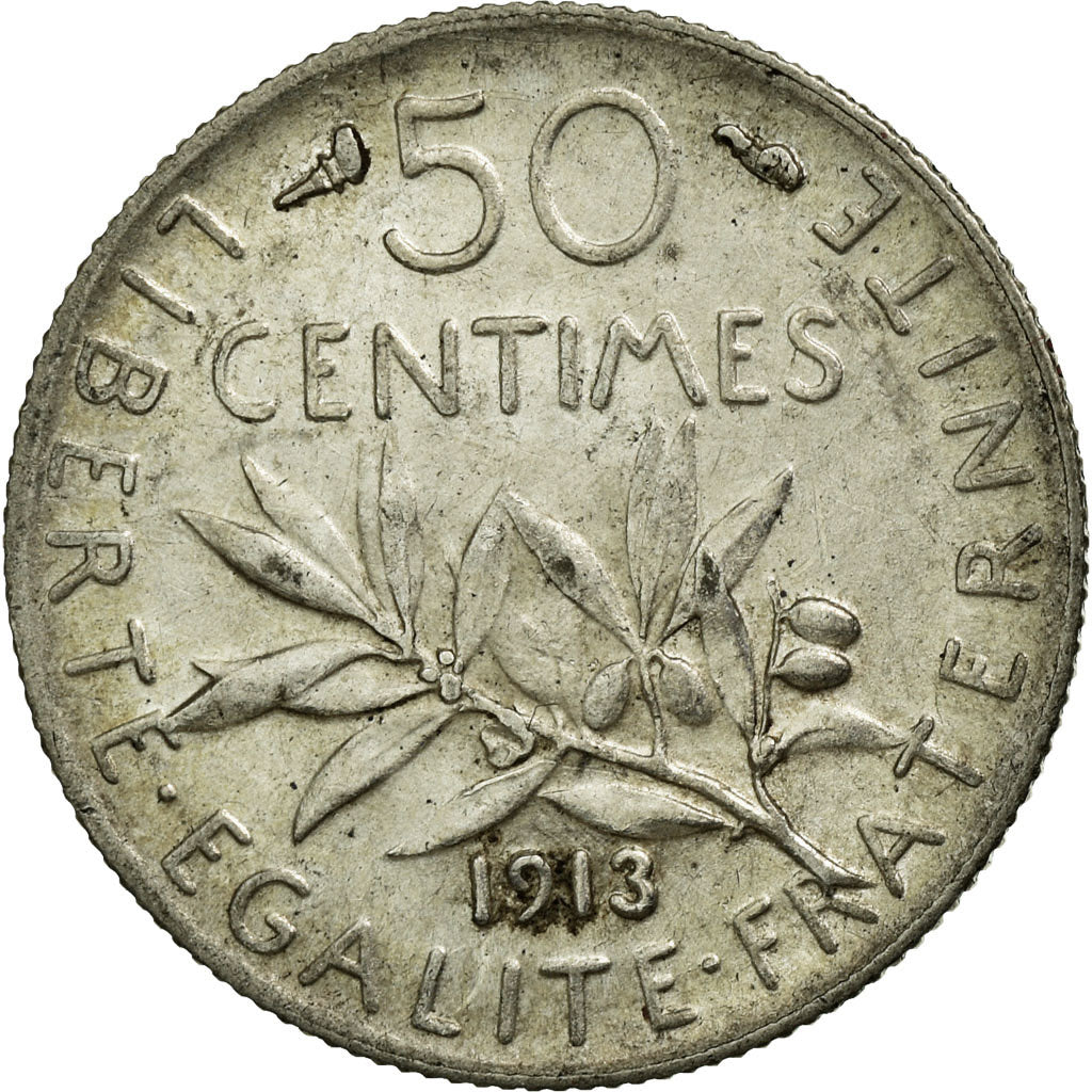 Coin, France, Semeuse, 50 Centimes, 1913, AU(55-58), Silver, Gadoury:420