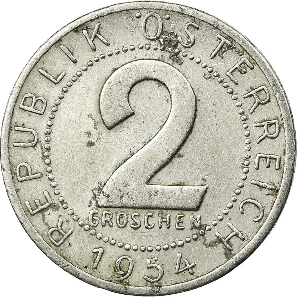 Coin, Austria, 2 Groschen, 1954, EF(40-45), Aluminum, KM:2876