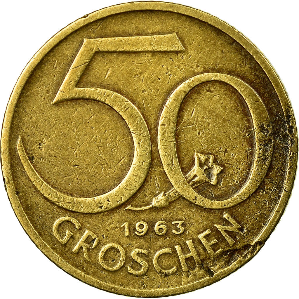 Coin, Austria, 50 Groschen, 1963, VF(30-35), Aluminum-Bronze, KM:2885