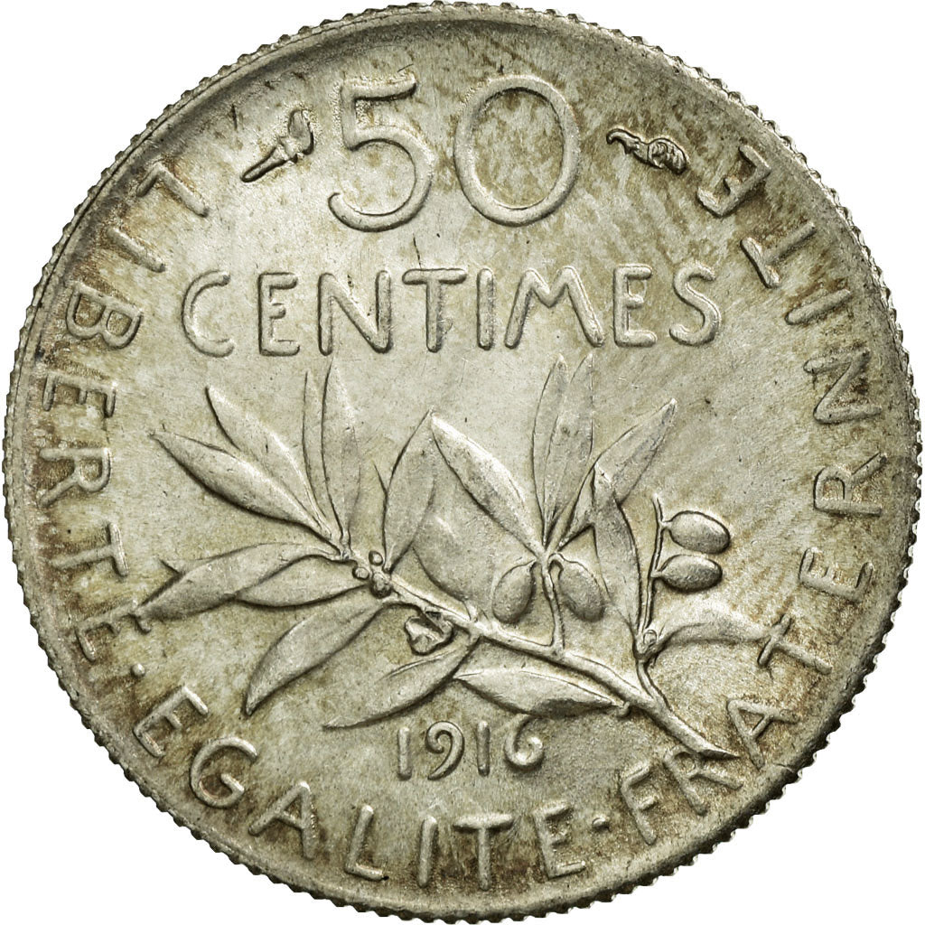 Coin, France, Semeuse, 50 Centimes, 1916, MS(60-62), Silver, Gadoury:420