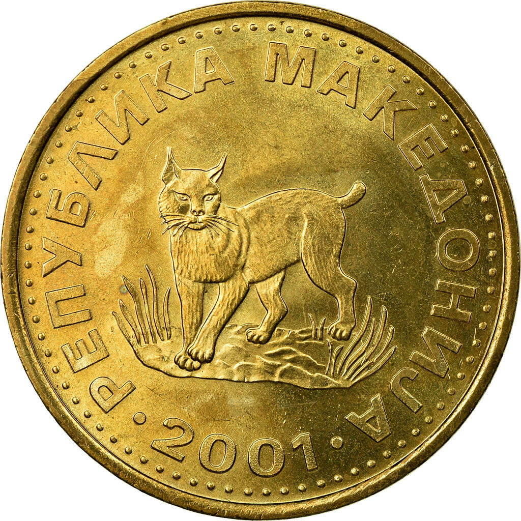 Münze, Mazedonien, 5 Denari, 2001, SS, Messing, KM:4