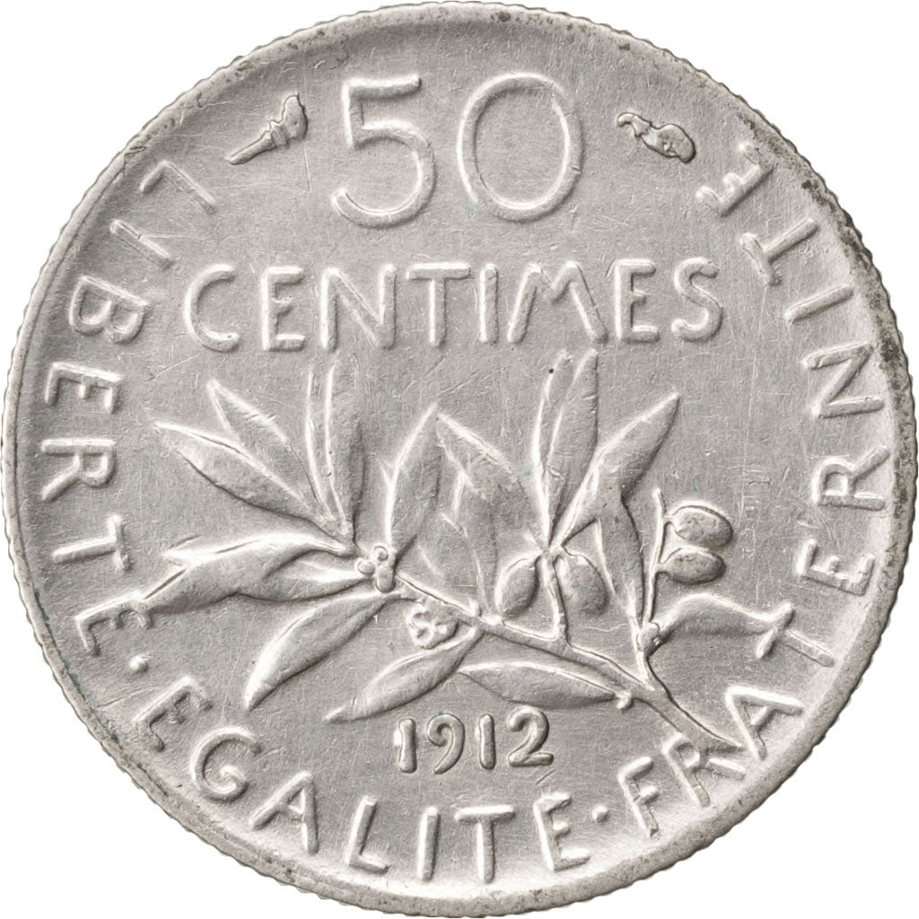 Coin, France, Semeuse, 50 Centimes, 1912, AU(55-58), Silver, Gadoury:420