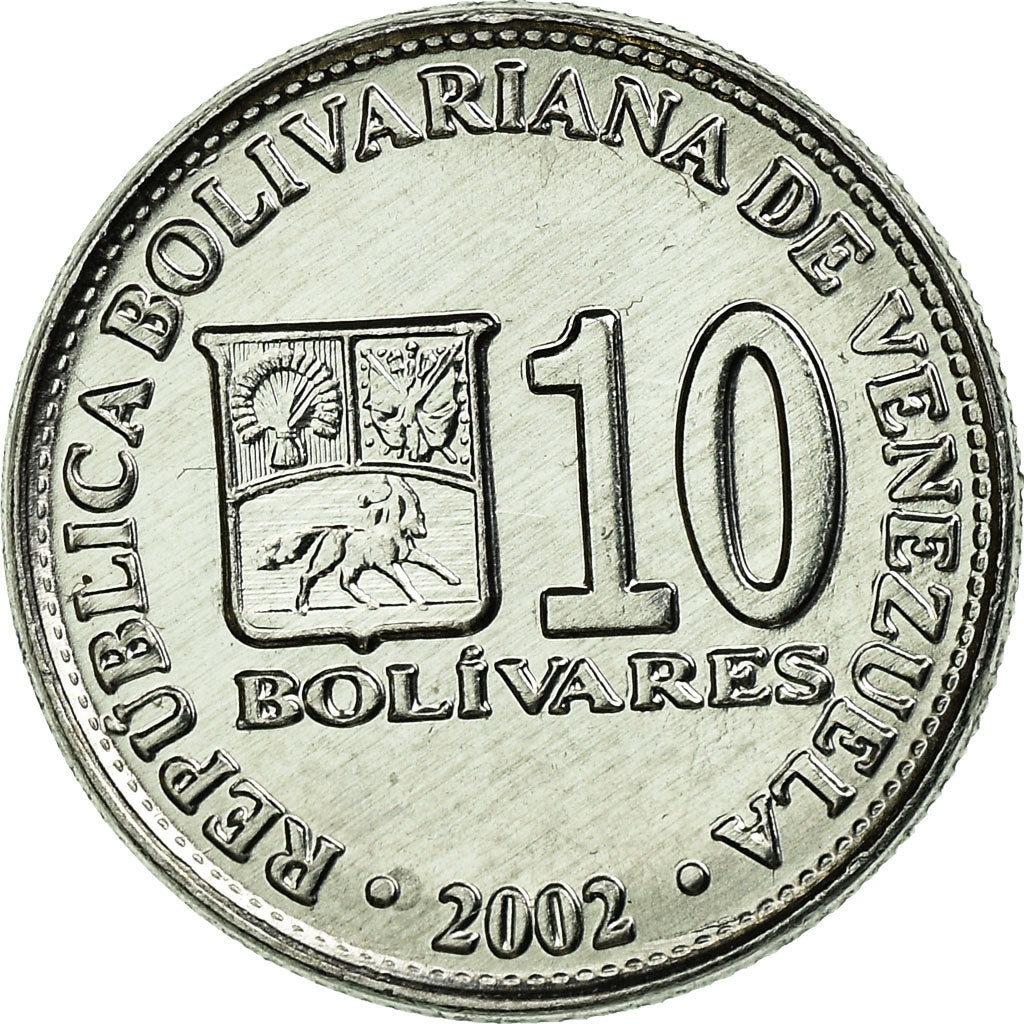 Munten, Bolivia, 10 Bolívares, 2002, ZF, aluminium zinc, KM:80a