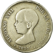 Monnaie, Espagne, Alfonso XIII, 5 Pesetas, 1891, Madrid, TB, Argent, KM:689
