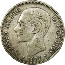 Moneda, España, Alfonso XII, 5 Pesetas, 1877, Madrid, BC+, Plata, KM:676