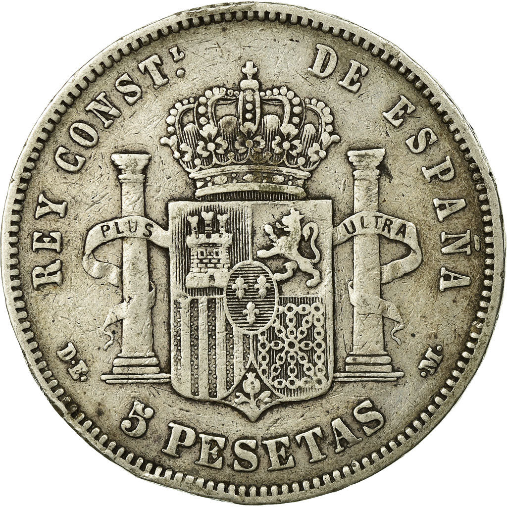 Moneda, España, Alfonso XII, 5 Pesetas, 1877, Madrid, BC+, Plata, KM:676
