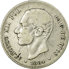 Moneta, Spagna, Alfonso XII, 2 Pesetas, 1884, Madrid, MB, Argento, KM:678.2