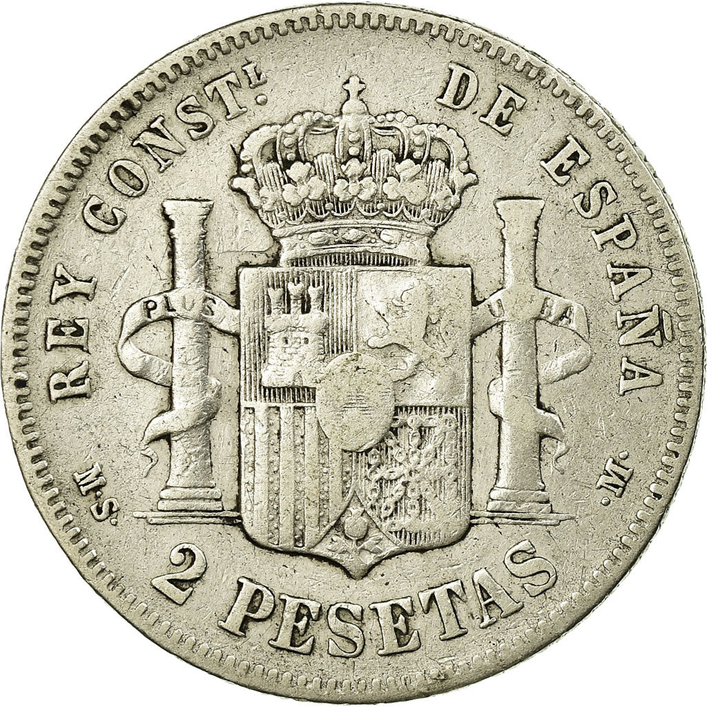 Moneta, Spagna, Alfonso XII, 2 Pesetas, 1884, Madrid, MB, Argento, KM:678.2