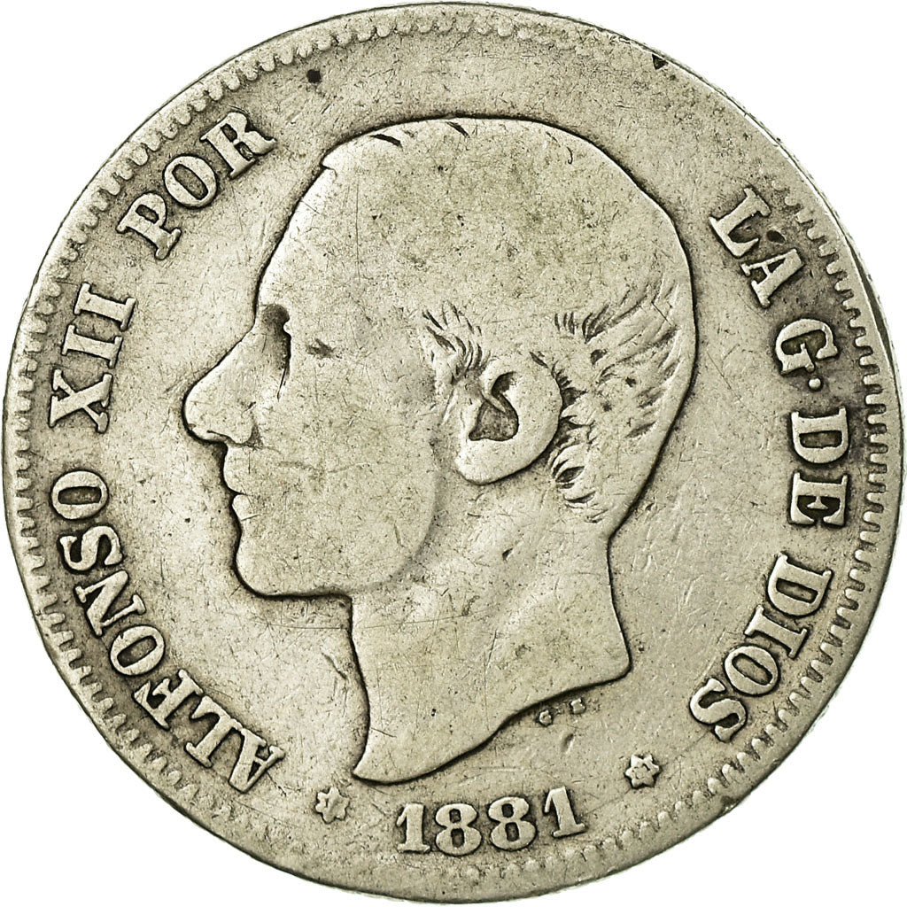Coin, Spain, Alfonso XII, 2 Pesetas, 1881, Madrid, VF(20-25), Silver, KM:678.2