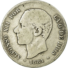 Coin, Spain, Alfonso XII, 2 Pesetas, 1881, Madrid, VF(20-25), Silver, KM:678.2