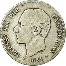 Münze, Spanien, Alfonso XII, 2 Pesetas, 1881, Madrid, S, Silber, KM:678.2
