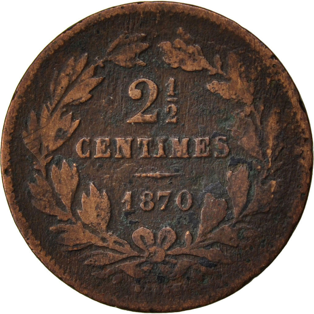 LUXEMBOURG, 2-1/2 Centimes, 1870, Utrecht, KM #21, VF(30-35), Bronze, 2.13