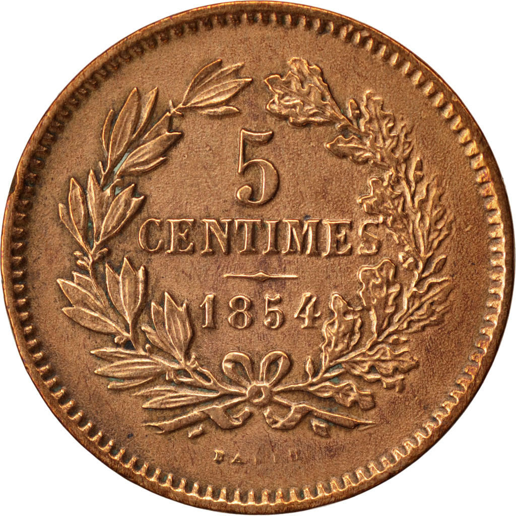 LUXEMBOURG, 5 Centimes, 1854, Utrecht, KM #22.1, EF(40-45), Bronze, 4.88