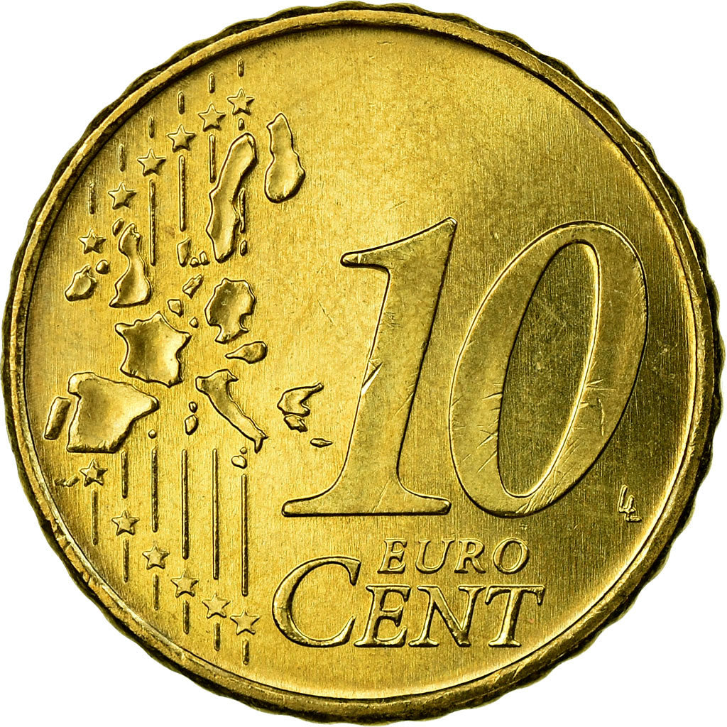 Portugal, 10 Euro Cent, 2002, AU(55-58), Brass, KM:743