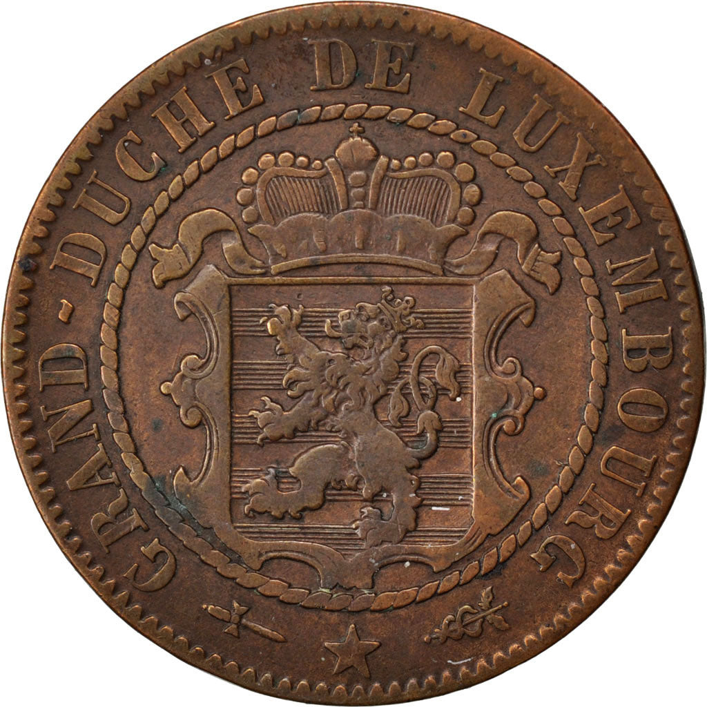LUXEMBOURG, 10 Centimes, 1870, Utrecht, KM #23.1, EF(40-45), Bronze, 9.87